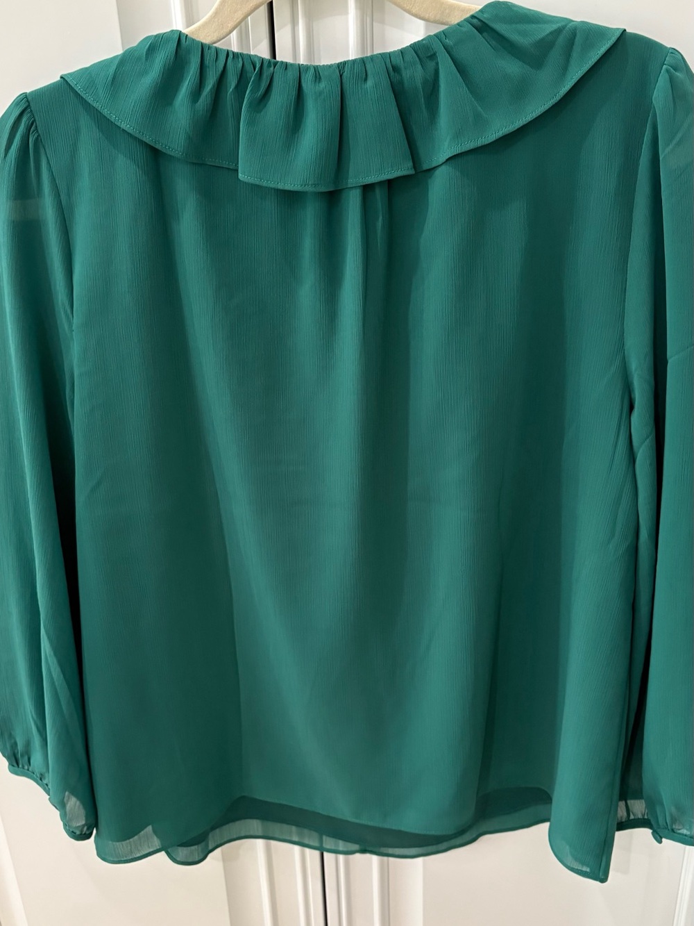J. Crew Factory Emerald Ruffle V-Neck Blouse - Picture 2 of 3